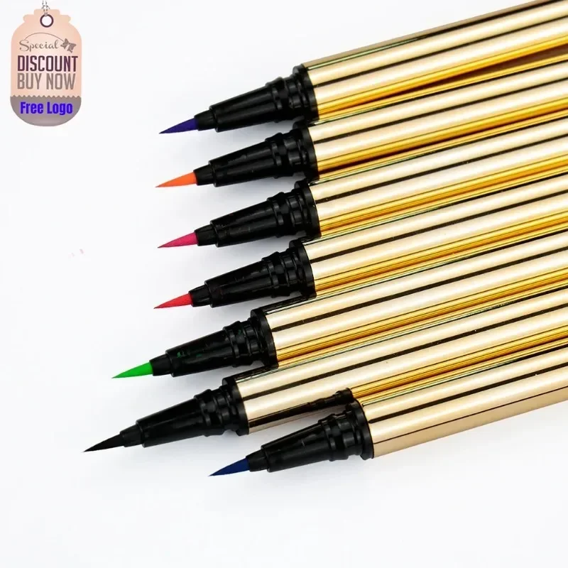 Private Label 7colors Gold-tube Liquid Eyeliner Waterproof Natural Fast Dry Soft Texture  Easy To Wear Eyes Makeup Tools Bulk 6