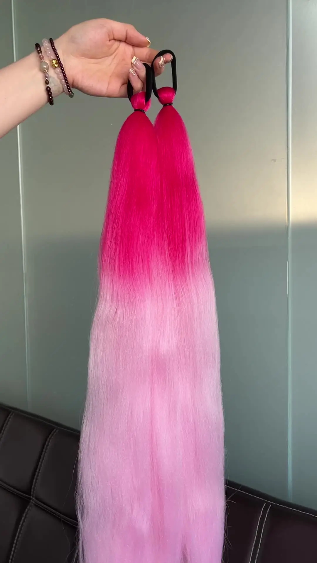 Queue de cheval droite synthétique avec cheveux élastiques, tressage coloré, extensions de cheveux, accessoires pour femmes, 2 pièces