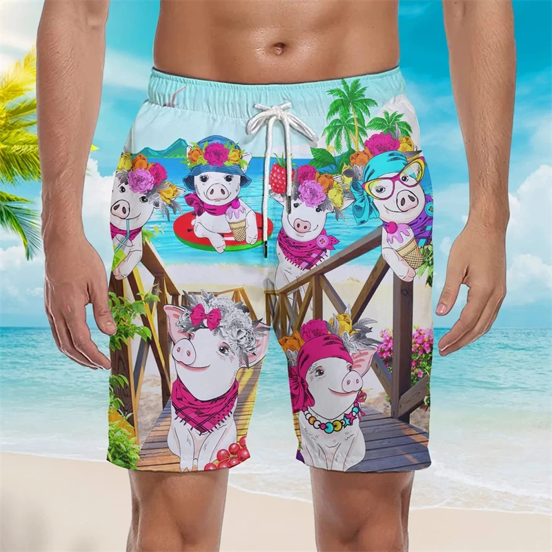 Cows Chickens Sheep And Pigs 3D Printed Short Pants Streetwear Beach Shorts Sport Casual Swimwear Male Men Kids Clothing 5