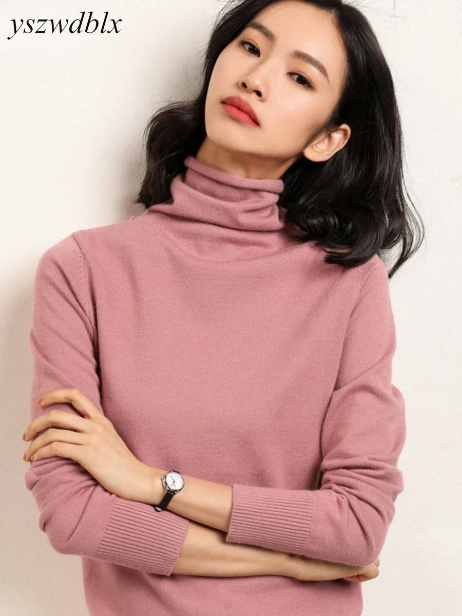Tanie YSZWDBLX damskie swetry z golfem solidna Slim Fit koreański zwężane