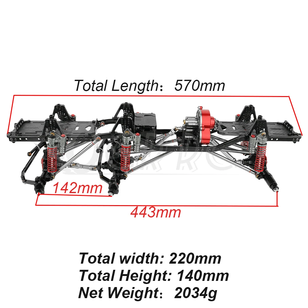 금속 합금 업그레이드 6x6 RC 자동차 섀시 프레임, 전방 스티어링 액슬 2 개 포함 기어박스, Axial SCX10 1/10 RC 크롤러 자동차 부품용 DIY