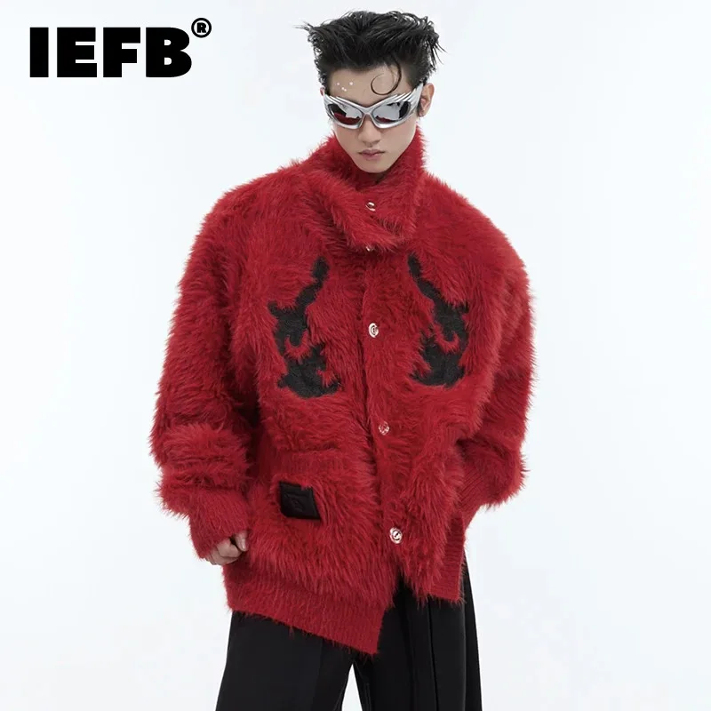 

IEFB Men's Sweater Jacket Casual Mink-like Hair Turtleneck Contrast Color Plush Male Knitting Cardigan Fashion Spring New 9C4767