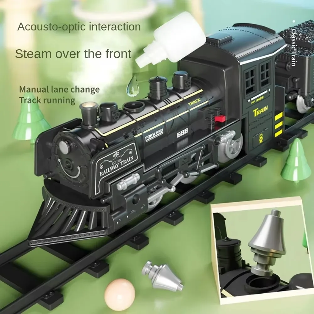 Simulation Electric Steam Train Model Toy Classical Railway with Smoke Track Children's Boy Toy Gift