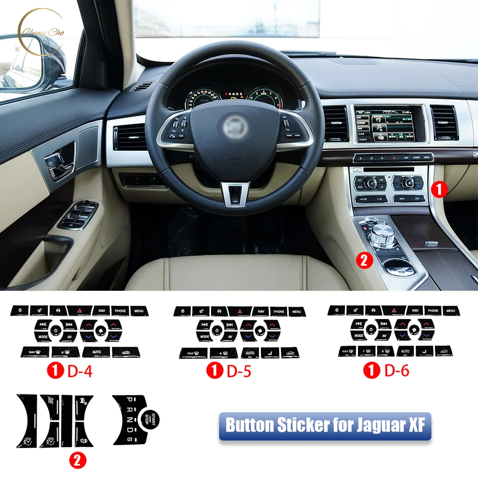 KIMISS 7 Pezzi Copripulsanti In Lega Di Alluminio Per Pannello Cambio Jaguar XF 2012-2015 - Adesivi Protettivi Antigraffio Per Pulsanti Controllo Centrale - Argento