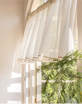 Mezza tenda francese da cucina, tenda corta, struttura con nappa, divisorio per corridoio, tenda per porta in lino intrecciato retrò in stile palo 1