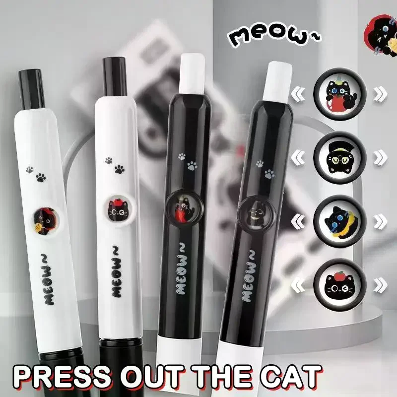 4Pcs 0.5mm 빠른 건조 검정 잉크-부드러운 쓰기 개폐식 펜 카와이 고양이 발 펜 학교 저널링 생일 선물