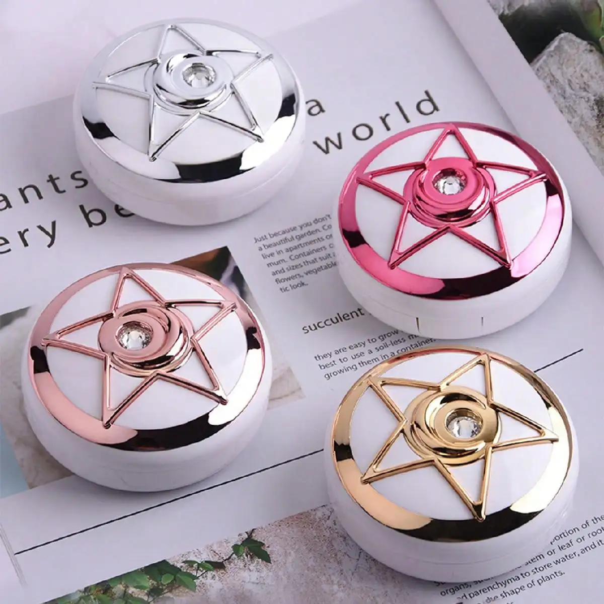I-Lily Starry Sky Contact Lens Companion Box Five-Pointed Star Beauty Contact Lens Care Box Mirror and Removal Tool