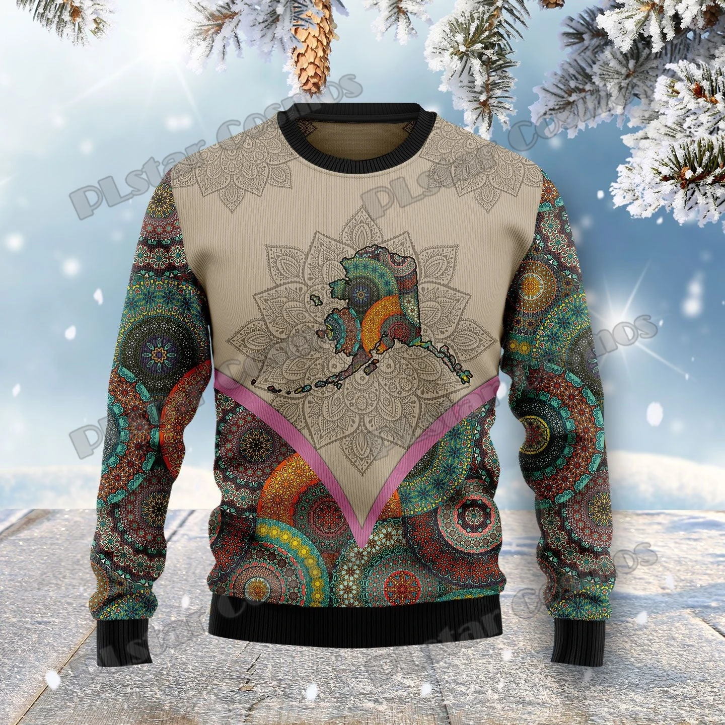 PLstar Cosmos Mandala Minnesota 3D-gedruckter modischer hässlicher Weihnachtspullover für Herren, Winter, Unisex, lässiger Strickpullover, MYY10 – Detail 9
