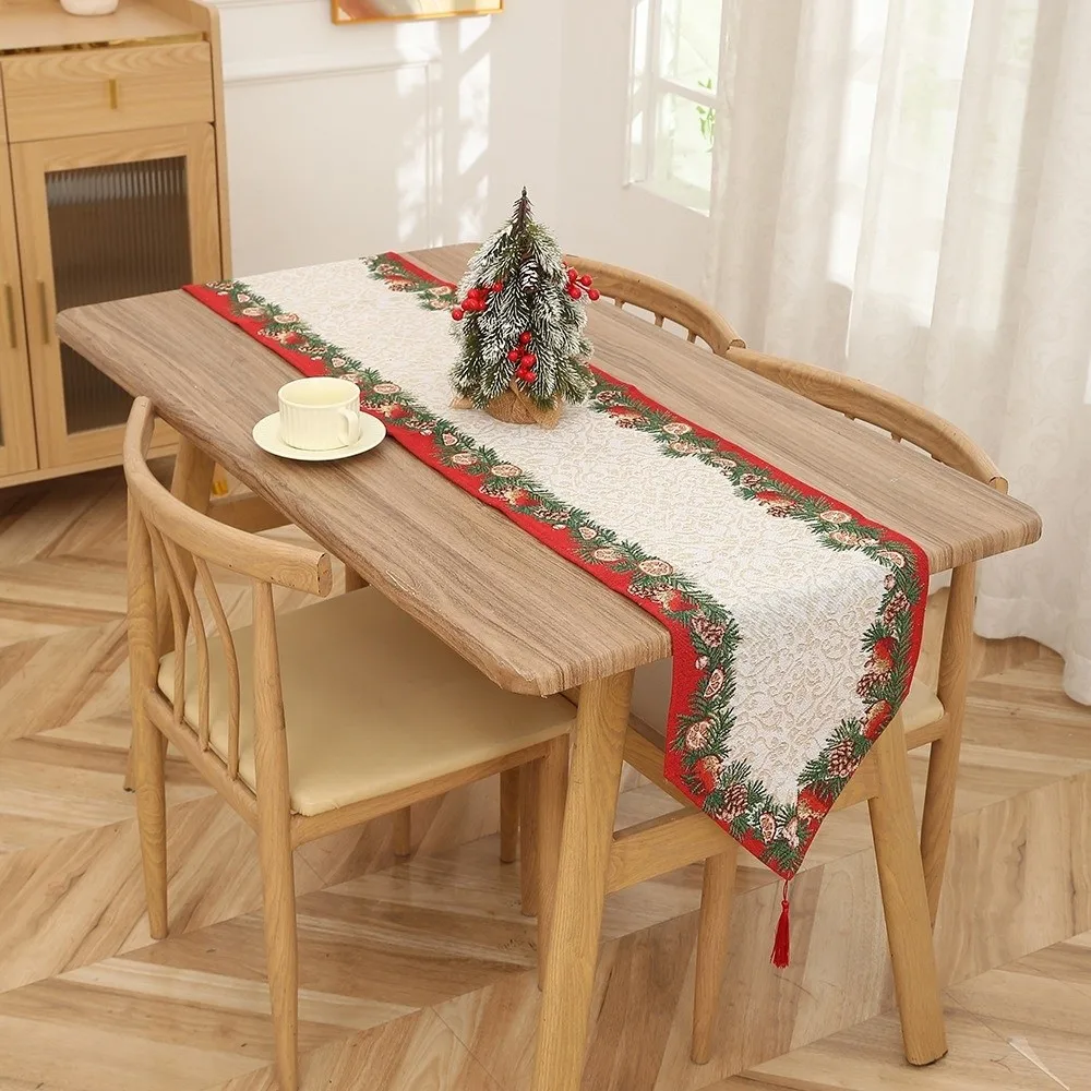 Flower Contrast Color Christmas Table Runner Tree Red Xmas Desktop Decoration Smooth Snowman Linen Table Cover Banquet
