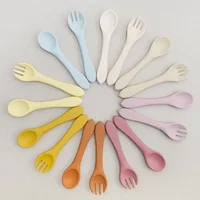 2PCS Food Grade Silicone Baby Spoon Fork Children Silicone Tableware Spoon Baby Food Supplement Fork Spoon Set Baby Tableware 2