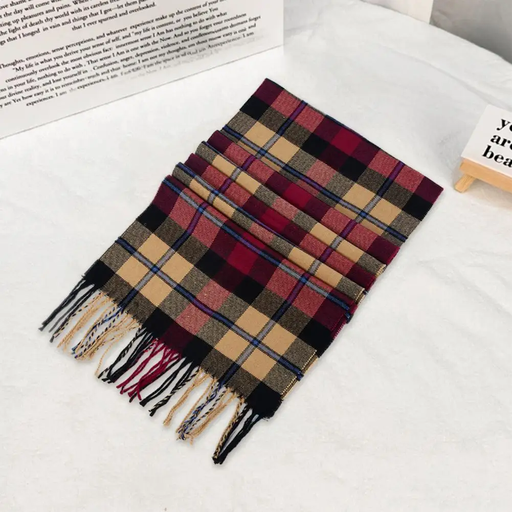 

Women Plaid Scarf Soft Imitation Cashmere Scarf Elegant Plaid Texture Tassel Scarf Super Soft Imitation Cashmere for Autumn