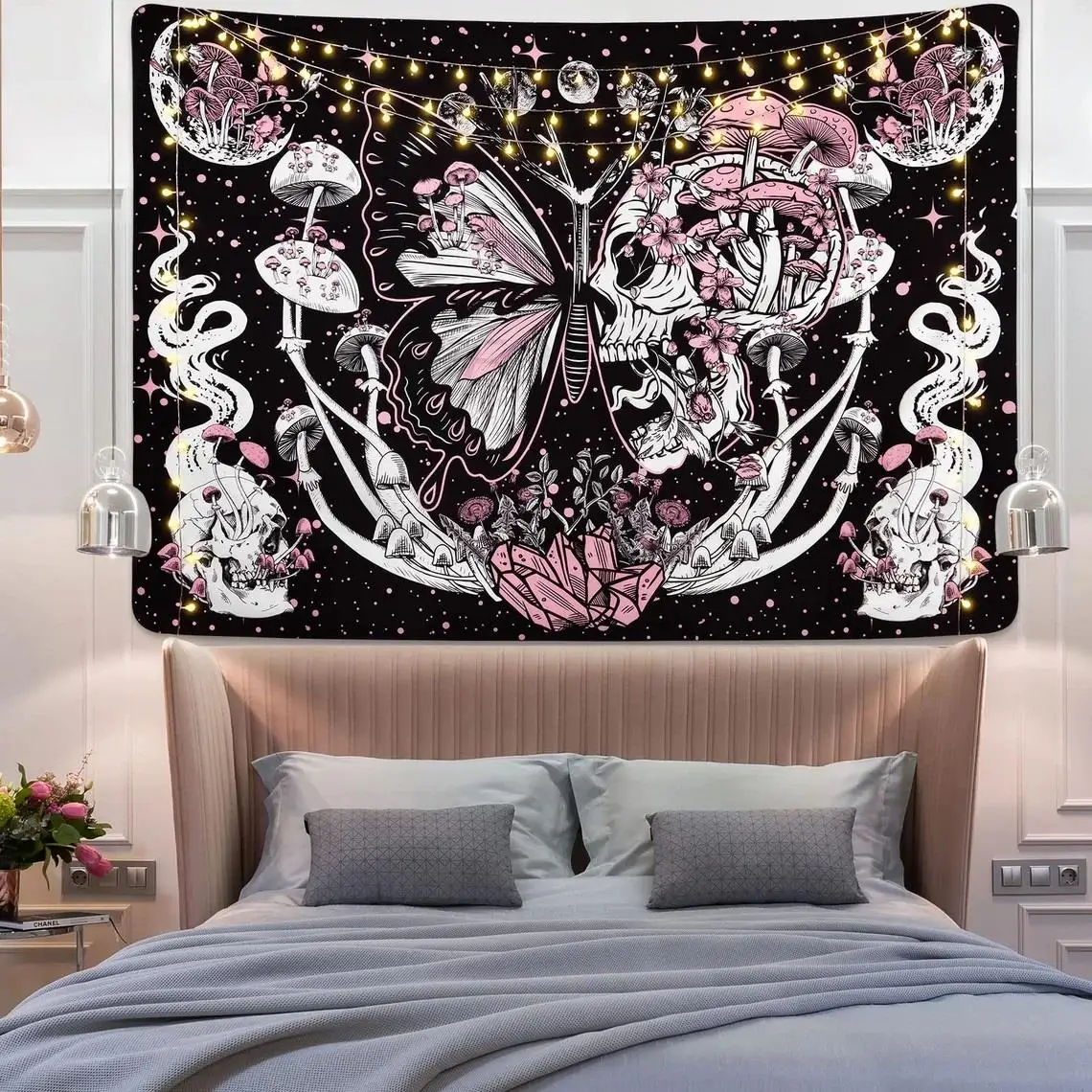 Tapestry Decor Hippie Skull Tapestry Psychedelic Mushroom Gothic Tapestry Colorful Psychedelic Wall Decor Art Aesthetic Home Decor Tapestries