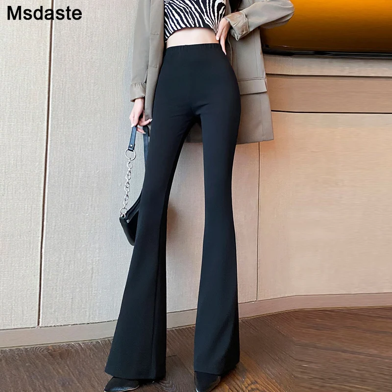 Flare Pants Women Spring High Waist Full Length Slim Stretchy