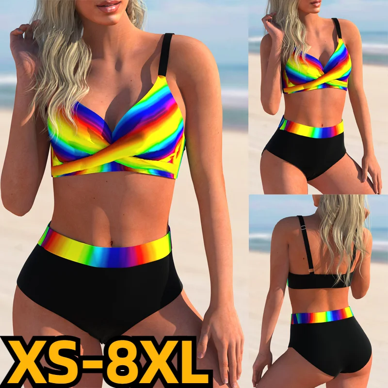 

2023 Women New Design Printing Swimwear Two Piece Set Beachwear Swim Suit Vintage Bathing Suit Summer High Waist Swimsuit Bikini