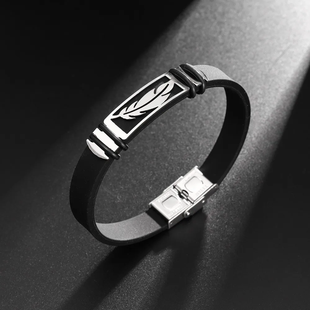 Exquisite Metal Cuff Bracelet Sports Men's Silicone Bracelet Fashion Leaf Bracelet Men's Holiday Souvenir Gift Wholesale