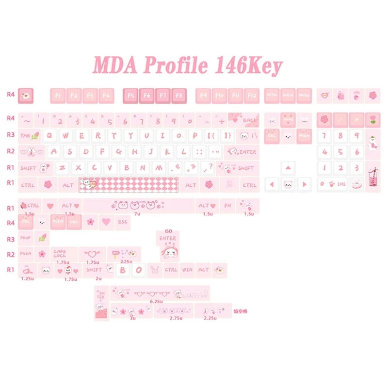 

PBTKeycaps 146 Sakura Bear Theme Dye Sublimation Pink Keycap Set MAD Profile PersonalizedGirls Mechanical Keyboard LX9A