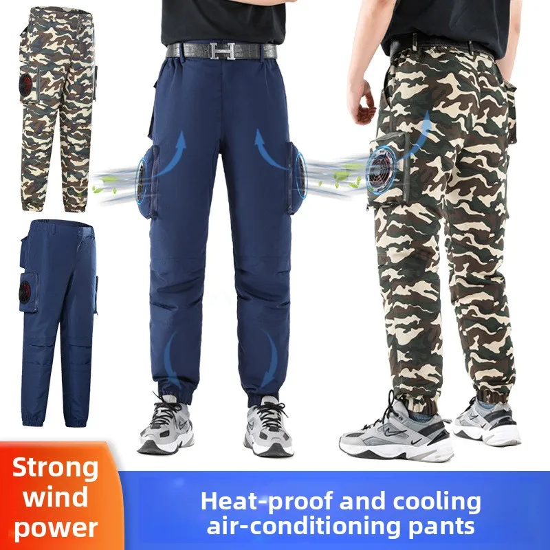 Men Cooling Work Pants with Fan - Outdoor Construction Air Conditioner Trousers USB Rechargeable for Summer Labor Protection