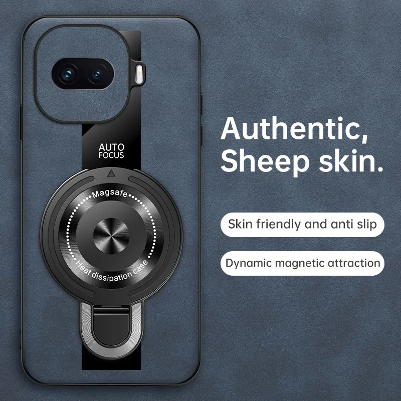 Sheepskin Leather Wireless Charging Magnetic Ring Holder Case - Shockproof and Stylish Cover