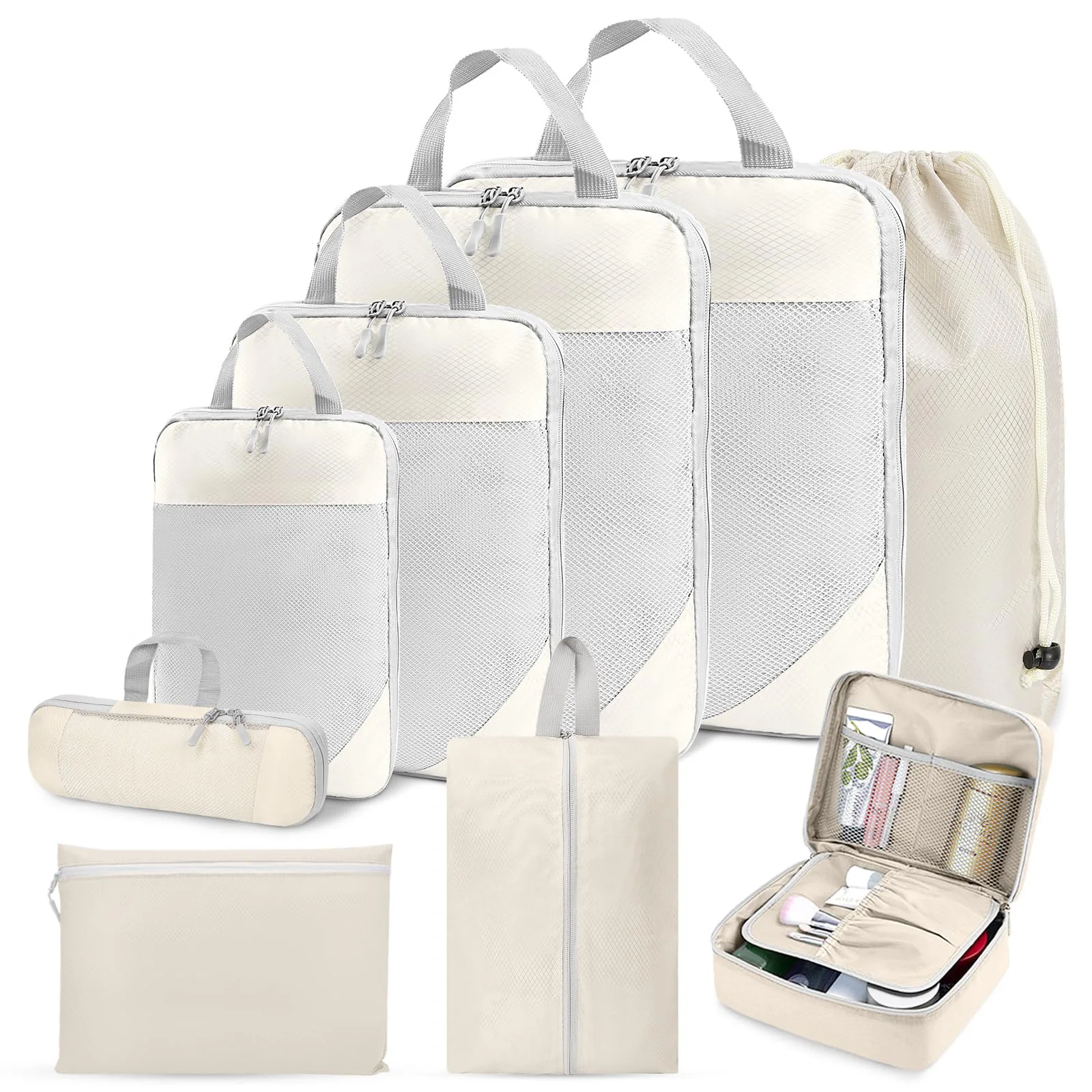 

9pcs Travel Compressed Packing Cubes Travel Storage Organizer Set With Shoe Bag Mesh Luggage Portable Lightweight Suitcase Bag