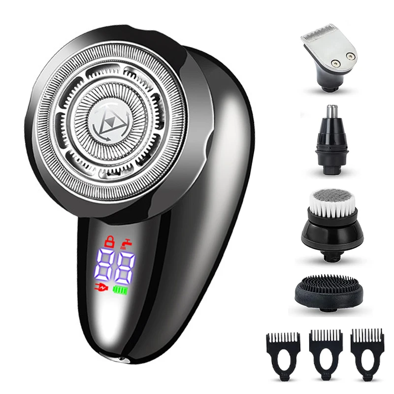 Rasoio Elettrico Da Uomo Rasoio Da Barba Ricaricabile Senza Fili Rasoi Da Barba Per Uomo Calvo 5 In 1 Impermeabile Wet Dry Beard Trimmer