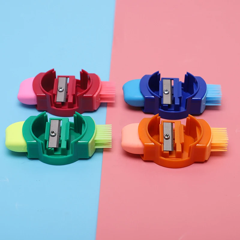 Cute Funny Watches Shaped Mini Colourful Pencil Sharpener With Eraser Brush Office School Girl Supplies Machine Pencil Sharpener