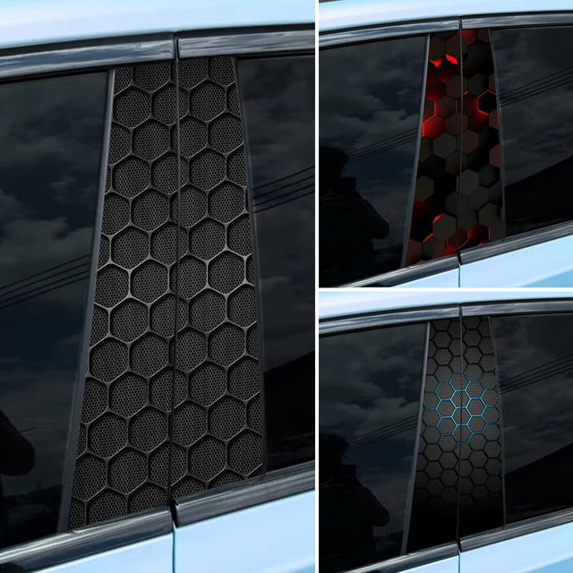 2pcs Honeycomb image Car Decal Car B-pillar Decal Vinyl waterproof DIY car door post decal Cover scratched car decal