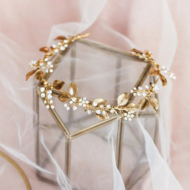 Bridal Hair Vine Wedding Headband Tiara Antique Gold Color Leaf Women Headpiece Handmade Accessories