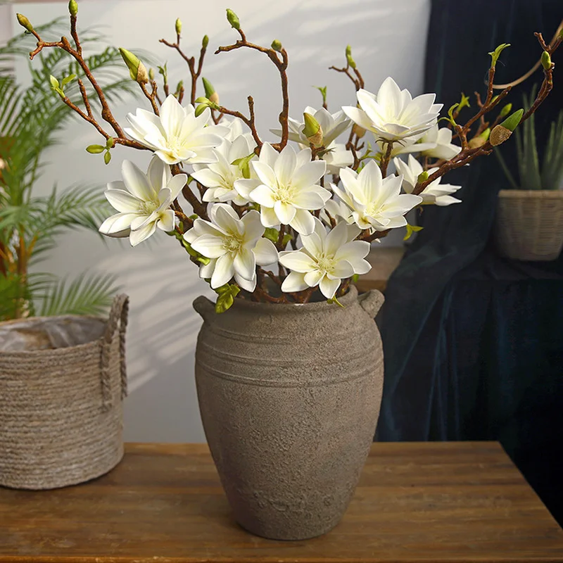 

1/3pcs Artificial Magnolia Flowers Bouquet Real Touch Floral Arrangement Home Office Living Room Kitchen Farmhouse Decor