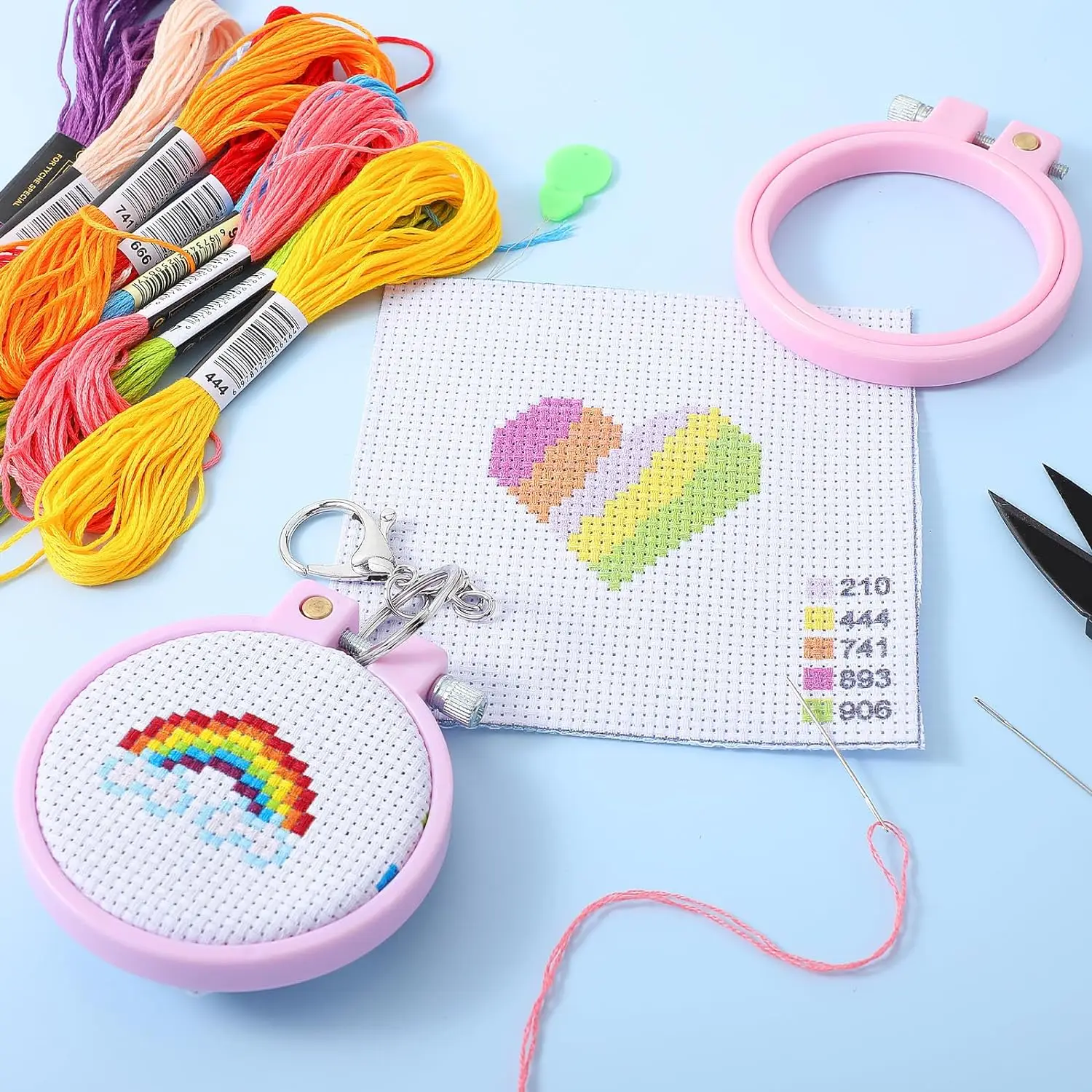 Cross Stitch Kits for Beginners Rainbow Stamped Cross Stitch Kits Needlepoint Kits Kids Embroidery Kit Arts and Crafts Kit