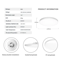 Modern Round LED Ceiling Light Fixture - 30W/40W, Decorative Indoor Lighting for Living Room, Bedroom, and Kitchen (30W 3 - Color CCT)