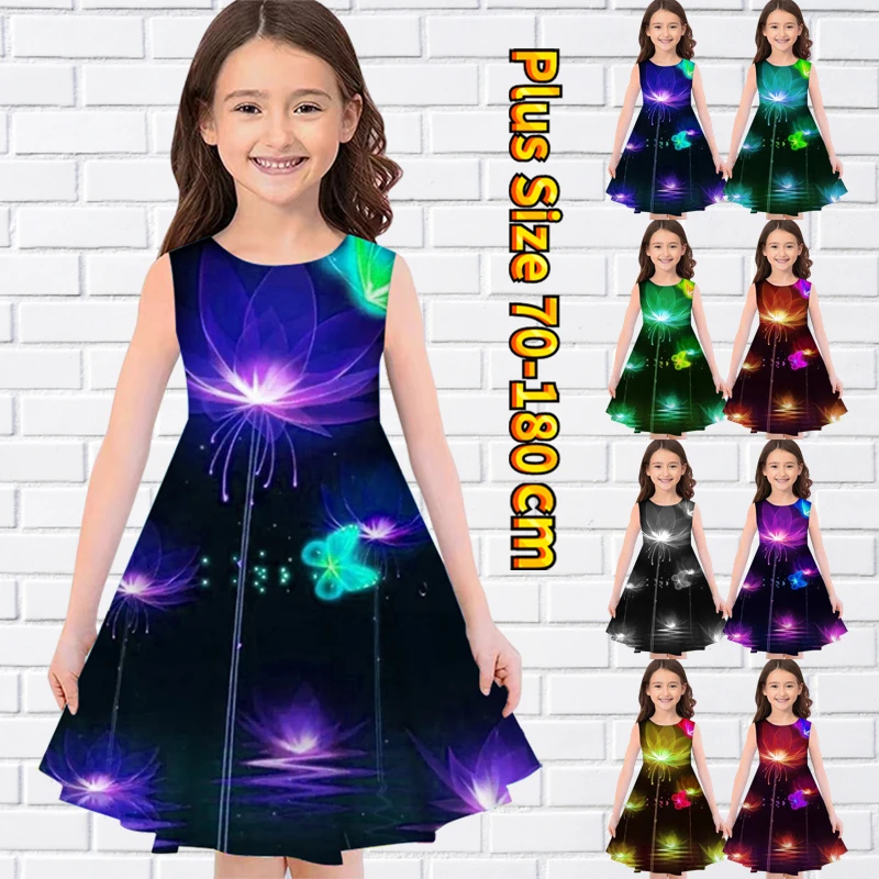 

Summer Little Girl Round Neck Sleeveless Dress Abstract Printed MIDI Skirt Everyday Street Cute Knee-length Skirt Loose Skirt