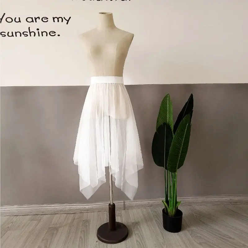 2023 Hot Fashion Petticoat Summer  Sheer Layer Long Black White Tulle Lace Mesh Skirt Women Underskirt  Skirt