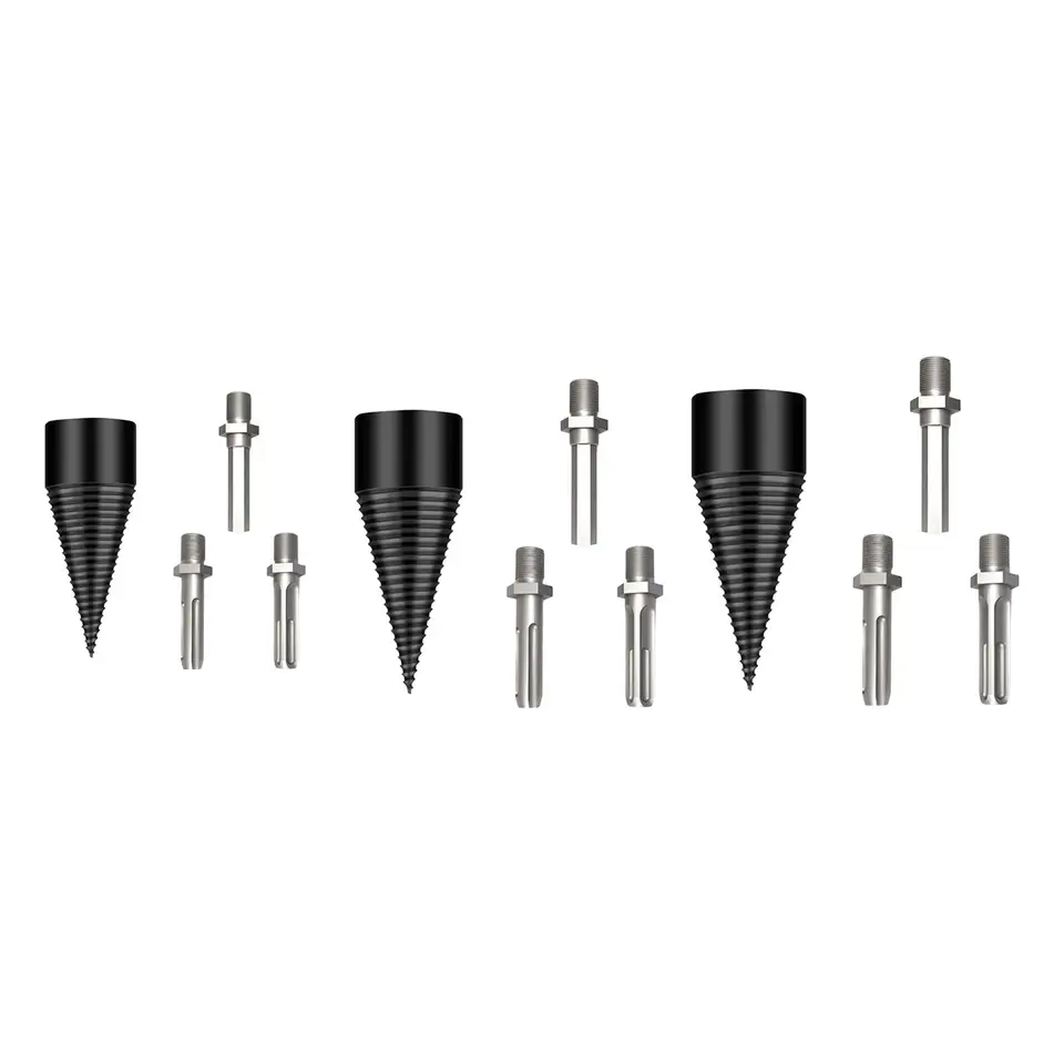 Firewood Log Splitter Drill Bit With 3 Connector Rods - High Hardness Metal Bit For Splitting Wood With A Drill