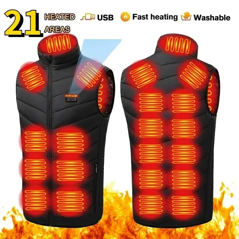 21 Zone Heating Vest Mens USB Infrared Thermal Jacket Smart Heated Clothes Winter Cold-proof Thick Sleeveless Coat Hiking electric heated jacket sleeveless vests sleeveless vest casual jacket