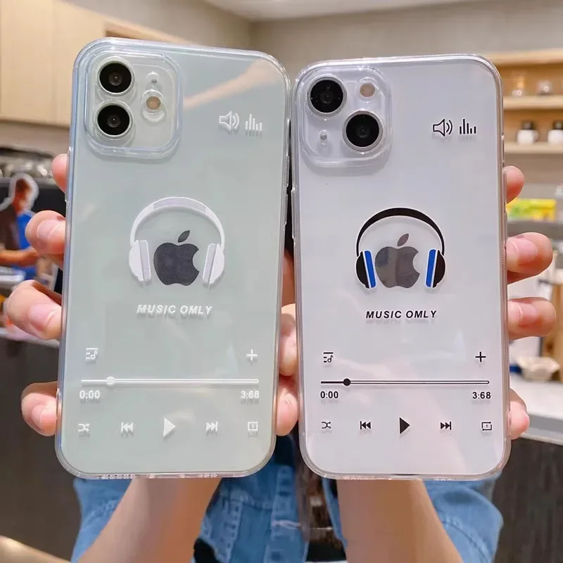 Creative Music Headphone Design Clear Soft Phone Case Cover