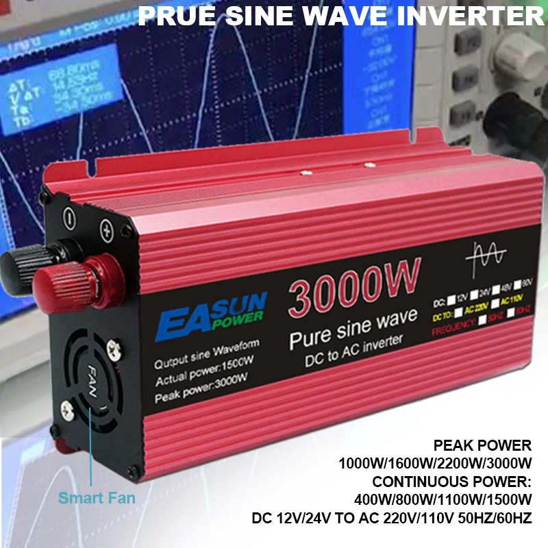 Easun Power Inverter Onda Sinusoidale Pura 12V Dc A Ac 220V Convertitore 3000W 2200W 1600W 1000W Stabilizzatore 24V Inverter Solare 50Hz 60Hz