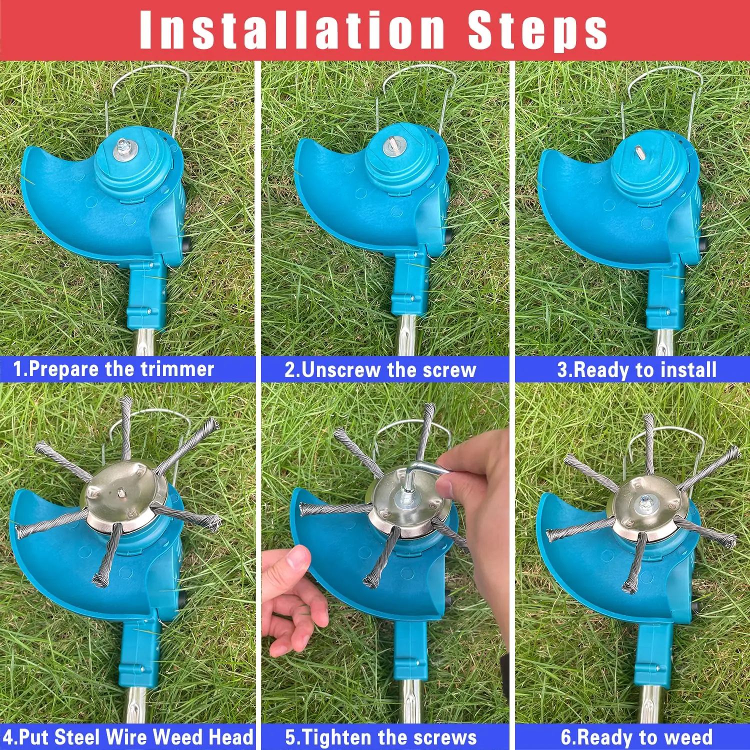 1Pcs 6 inch Universal Weed Brush Head Steel Wire Wheel Grass Trimmer Head Removal Moss Rust Lawn Mower Grass Trimmer Heads