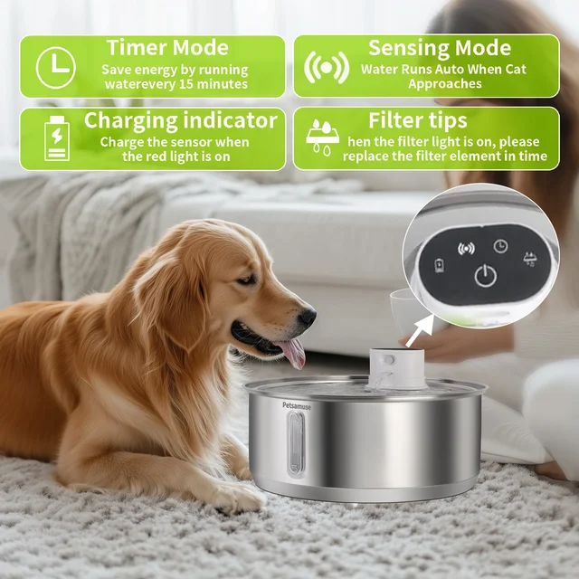 Sa69bb1f23a624a6b83380424cd47e739N.jpg Petavista 8L Automatic Stainless Steel Dog Water Fountain 5000mAh Wireless Pet Drinker Battery & Sensor 2 in 1 Dispenser for Dog