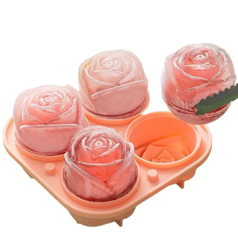 

3D Rose Ice Molds 4 Holes Ice Cube Tray Mold Flower Shape Silicone 얼음 Mold Ice Ball Maker Bar 얼음 Cube Maker Tool
