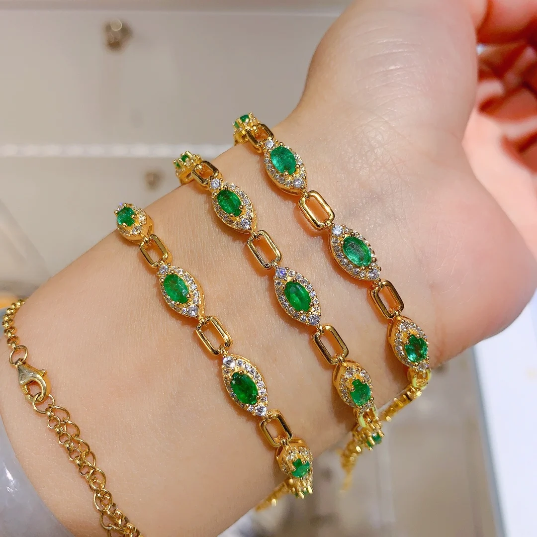 

Sterling Silver 925 Natural Emerald Bracelet Emerald King Luxury Jewelry High quality Christmas Free shipping Ladies boutique