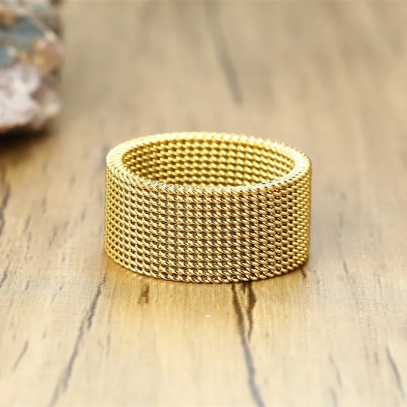 Wedding Rings Round Rings Finger Rings Jewelry Rings Ring Jewelry 10mm Circle Woven Mesh Rings Stainless Steel Flexible Wedding Band Ring Men Jewelry