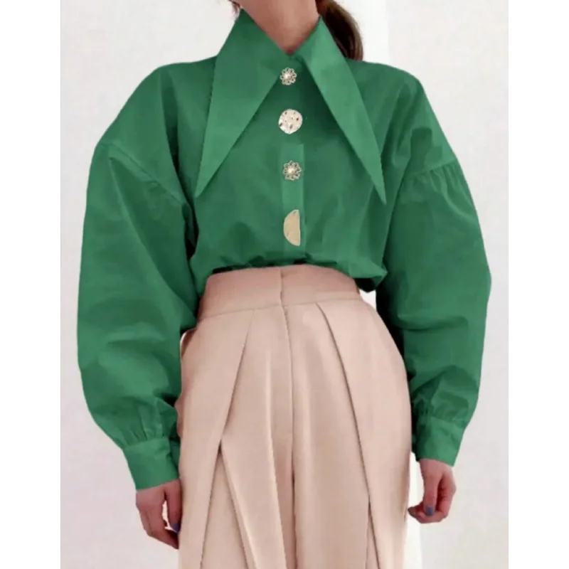 Cotton Elegant Women Long Sleeved Blouse