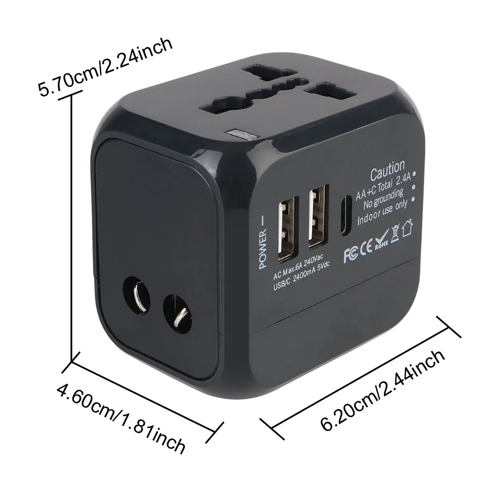 US EU UK AU plug Universal All-in-one Wall Charger Travel Charger 6A with 2 USB Port and 1 Type C Travel Adapter