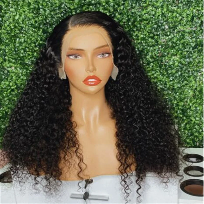 

Natural Black Long Soft 26Inch 180Density Kinky Curly Lace Front Wig for Women BabyHair Glueless Preplucked Daily Heat Resistant