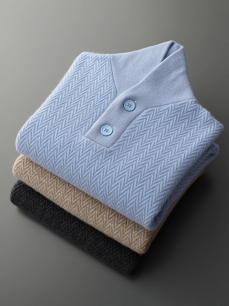 Yoyoselect Men Autumn Winter Sweater 100% Cashmere Luxury Pullover V Neck Thick Warm Casual Smart Jumpers Quality Knitwear Tops 3