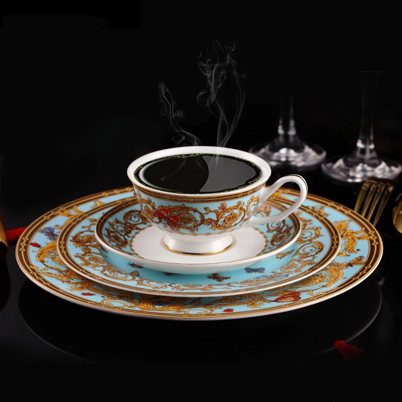 European Style Bone Porcelain Tableware Set With Coffee Cup Dinner Dessert Plate Set Creativity Butterfly Design Food Dishes