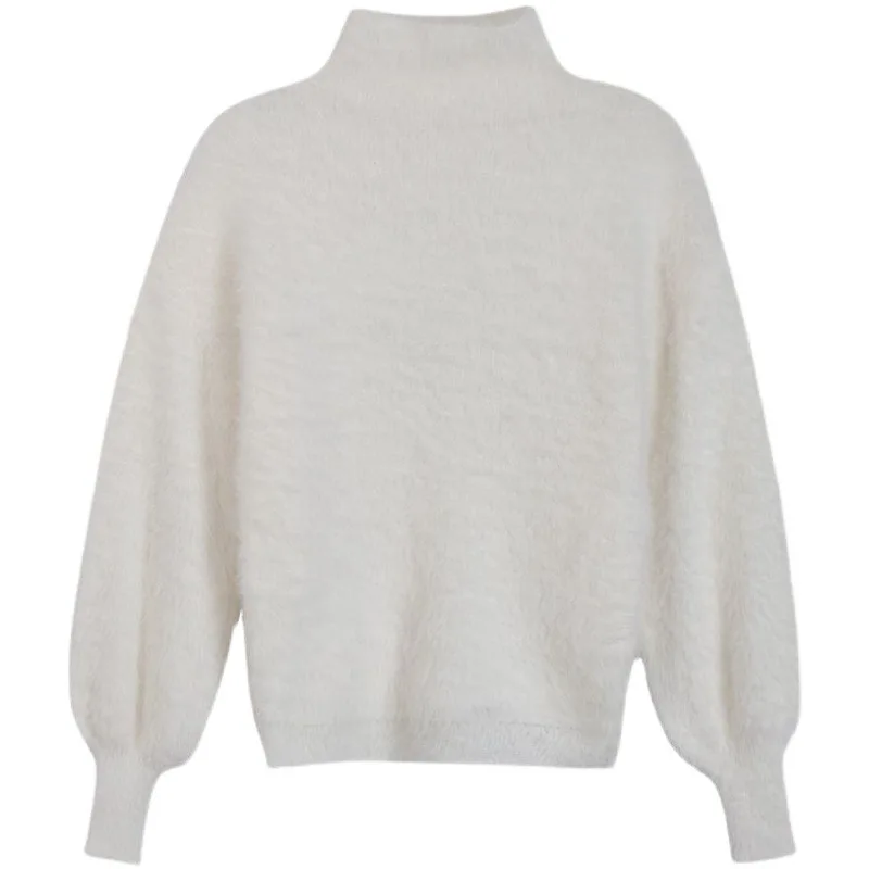 N3 2025 Winter Imitate Mink Wool Hot Fleecing Female Turtleneck Elastic Casual Sweater Women Knitted Tops Pullovers Soft  Warm