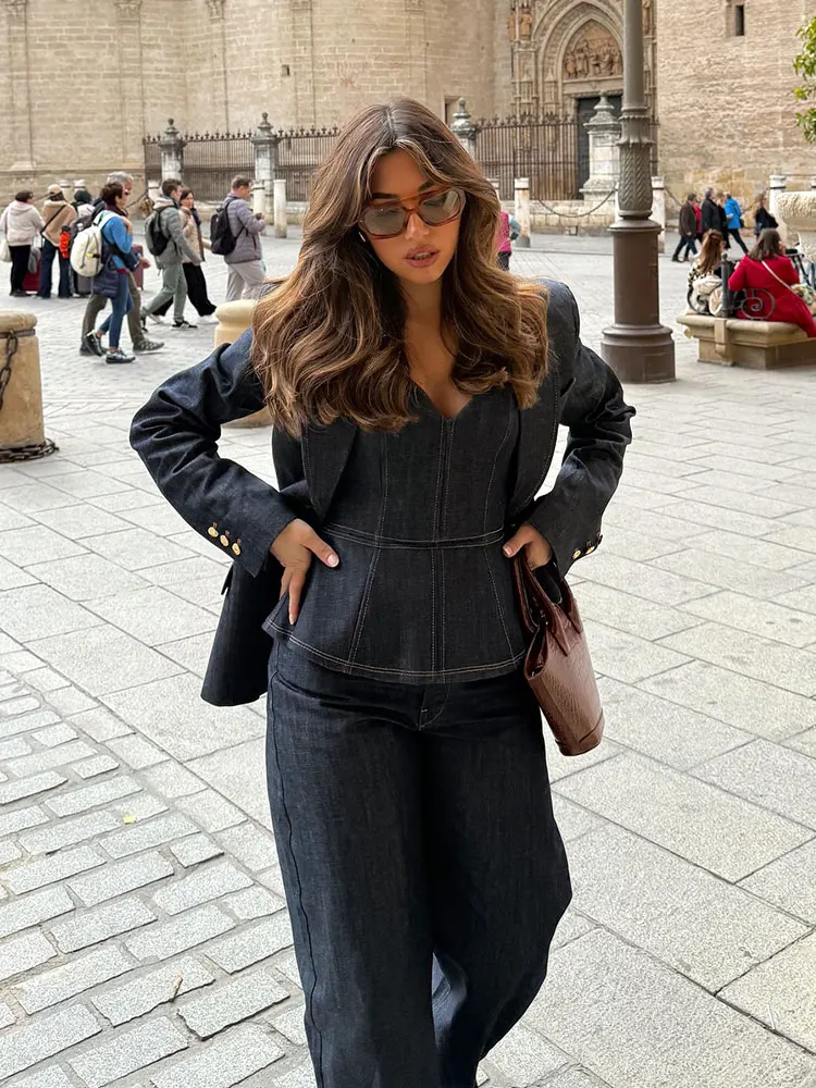 HH Women 2025 New Fashion Off Shoulder Corset Crop Tops Summer Woman Strapless Denim Vest Sexy Lady Backless Solid Tank Tops