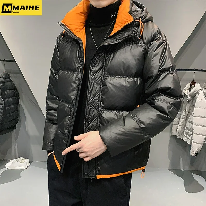 luxury Bomber Jacket Down Jacket Men's Short 2023 New Winter Clothing Men's Bright White Duck Down Lightweight Warm Hooded Coat