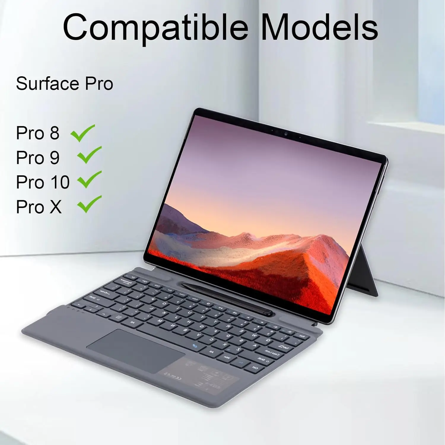 Magnetic Keyboard for Microsoft Surface Pro 8 / 9 / 10 X Colorful Backlit Dark gray Magnetic Connectivity Bluetooth Keyboard tablet keyboard ipad keyboard